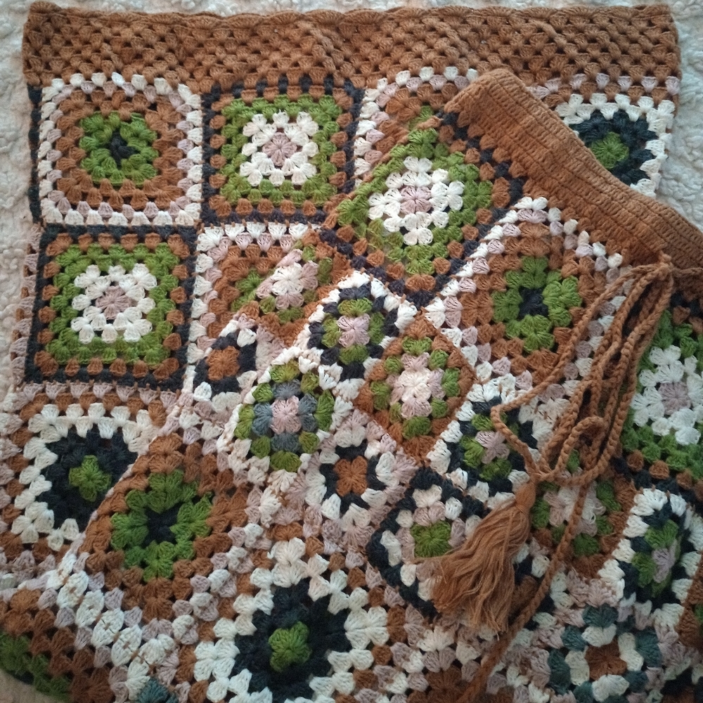 Handcrafted Crochet Midi Skirt - Brown, Green, White just like spell carnaby set